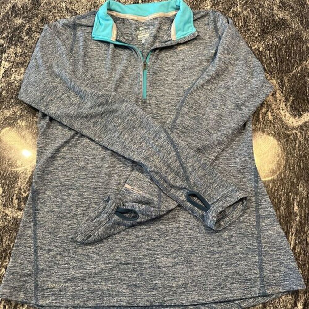 Nike Dry Fit Running Shirt Long Sleeve ¼ Zipper Heathered‎ Blue Size M